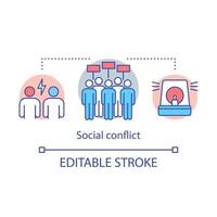 Social conflicts and disputes concept icon. Antisocial behavior and aggression idea thin line illustration. Human rights protection. Protest action, picket. Vector isolated drawing. Editable stroke