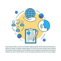 Global unity article page vector template. Sociology. Social research. Brochure, magazine, booklet design element with linear icons and text boxes. Print design. Concept illustrations with text space