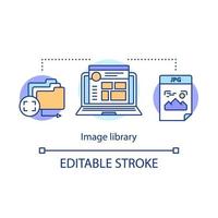 Image library concept icon. Internet images hosting idea thin line illustration. Pictures, photos, media digital storage. Social media content. Vector isolated outline drawing. Editable stroke