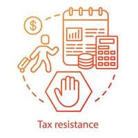 Tax resistance concept icon. Civil protest, government manifestation idea thin line illustration. Taxpayer with suitcase, notepad and calculator vector isolated outline drawing. Taxation evasion