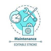 Maintenance concept icon. Round-the-clock workshop. Equipment setup. Repairs. Support. Warranty service idea thin line illustration. Vector isolated outline drawing. Editable stroke