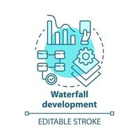 Waterfall development concept icon. Sequential phases of project. Strategy management. Workflow administration idea thin line illustration. Vector isolated outline drawing. Editable stroke