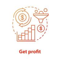 Get profit red concept icon. Increase earnings idea thin line illustration. Successful sales pitch, income chart. Digital marketing. Financial business plan. Vector isolated outline drawing