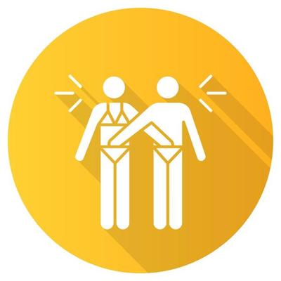 Mutual masturbation yellow flat design long shadow glyph icon. Couple sexual acitvity. Man and woman, girlfriend and boyfriend. Intimate relationship