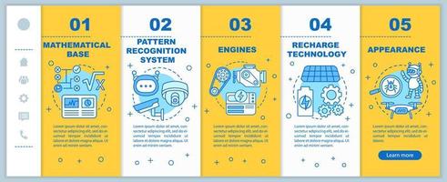 Technology in robotics onboarding mobile web pages vector template. Automation. Responsive smartphone website interface idea with linear illustrations. Webpage walkthrough step screens. Color concept