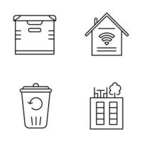 Apartment amenities linear icons set. Smart home features, storage, recycling service, rooftop deck. Property comfort. Thin line contour symbols. Isolated vector outline illustrations. Editable stroke