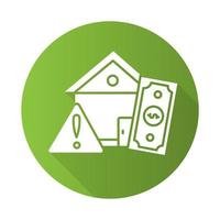 Home loan risk green flat design long shadow glyph icon. Credit with interest rate to buy real estate building. Debt danger form buying house. Investment, mortrage. Vector silhouette illustration