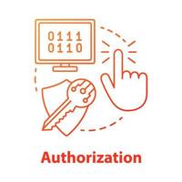 Authorization concept icon. Software development idea thin line illustration. Mobile device programming. Data encryption. Personal privacy protection. Vector isolated outline drawing