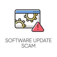 Software update scam color icon. Fake system, program upgrade. Malware. Deceptive pop-up ad. Financial fraud. Malicious practice. Fraudulent scheme. Isolated vector illustration