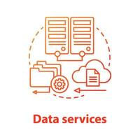 Data services concept icon. Managing user information idea thin line illustration. Databases and data servers. Files uploading on cloud. Application management. Vector isolated outline drawing