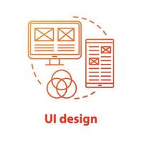 UI design concept icon. Software graphic interface development idea thin line illustration. Designing creative mobile application visuals. Website builder. Vector isolated outline drawing