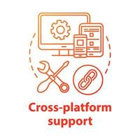 Cross-platform support concept icon. Software development idea thin line illustration. Mobile device programming. Responsive application management. Vector isolated outline drawing