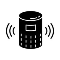 moderno icono de glifo de altavoz inteligente. idea del dispositivo de comando de voz. asistente virtual. gadget digital inalámbrico. dinámica de música portátil. símbolo de silueta. espacio negativo. vector ilustración aislada