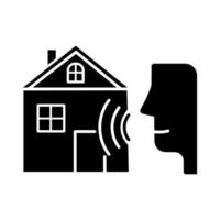 Smart home control glyph icon. Voice management. Distant command. Speech, soundwave. Innovative technology, automation system. Silhouette symbol. Negative space. Vector isolated illustration