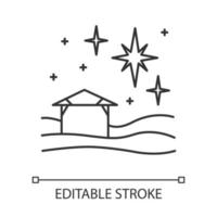 Christmas star linear icon. Christian holy night. Christmas eve. Starry sky and small house. Star of Bethlehem. Thin line illustration. Contour symbol. Vector isolated outline drawing. Editable stroke