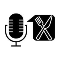 Food ordering command glyph icon. Voice control application idea. Restaurant searching. Portable microphone. Sound record equipment. Silhouette symbol. Negative space. Vector isolated illustration