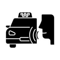 icono de glifo de llamada de taxi. comando de voz de búsqueda de transporte. control de sonido, orden de audio, conversación. asistente virtual inteligente. símbolo de silueta. espacio negativo. vector ilustración aislada