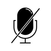 Microphone forbidden glyph icon. Sound recorder error notification. Recording prohibited. Voice speaker installation mistake. Silhouette symbol. Negative space. Vector isolated illustration