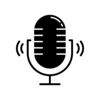 Loud microphone glyph icon. Stereo mic recording sound. Voice record process. Portable wireless speaker. Audio equipment. Silhouette symbol. Negative space. Vector isolated illustration