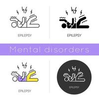 icono de epilepsia. ataque convulsivo. temblores y temblores. problemas de movimiento. accidente cerebrovascular epiléptico. actividad anormal. trastorno mental. diseño plano, estilos lineales y de color. ilustraciones vectoriales aisladas vector