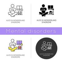 Alice in wonderland syndrome icon. Visual perception. Size distortion. Dysmetropsia. Impaired vision. Rare mental disorder. Flat design, linear and color styles. Isolated vector illustrations