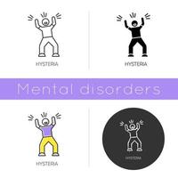 Hysteria icon. Stress and anxiety. Person screaming. Man shouting and yelling. Panic attack. Irritability. Mental disorder. Flat design, linear and color styles. Isolated vector illustrations