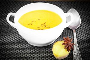Diet and Healthy Organic Food. Pumpkin Soup. photo