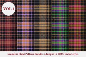 Seamless Plaid Pattern Bundle 5 designs Vol.1 Buffalo Plaid Pattern Vector,Tartan Fabric background wallpaper,Monochrome tartan patterns collection Vector,Seamless tartan plaid pattern vector