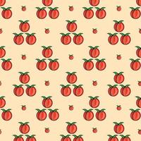 Seamless pattern peach fruits vector background illustration