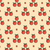 Seamless pattern peach fruits vector background illustration