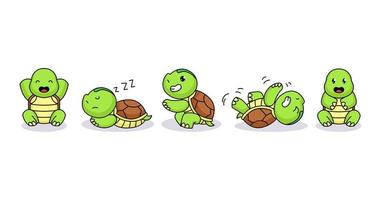 Set of cute baby turtle funny and happy vector