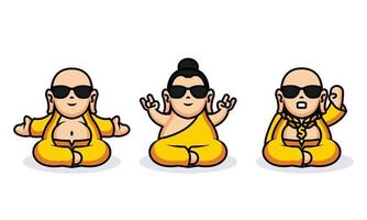 Set of cute cool Buddha logo design vector