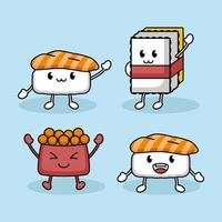 Set of cute sushi mascot design, tuna, tamago vector