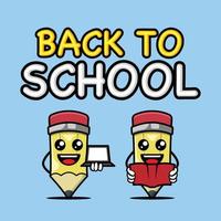 Back to school with pencil banner mascot design template vector