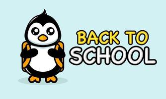 Cute penguin in back to school banner design vector