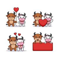 linda pareja vaca romance en el día de san valentín vector