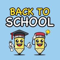 Back to school with pencil banner mascot design template vector