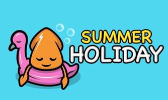 Cute squid in the beach summer holiday banner vector