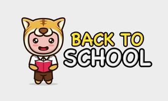 Cute kid with tiger costume in back to school banner design vector