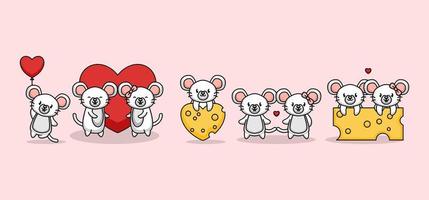 Set of cute couple mouse love in Valentine's Day vector