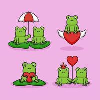 conjunto de linda pareja de ranas amor en el día de san valentín vector