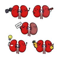 Set of cute kidney organ mascot design vector