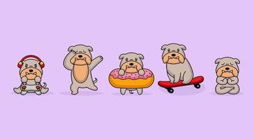 Set of cute bulldog pug mascot design vector