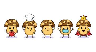 Set of cute mushroom mascot design vector