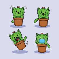 Set of cute cactus cat mascot design vector