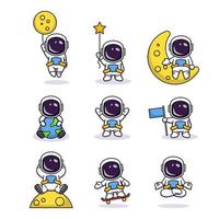 conjunto de lindo astronauta con pose adorable vector