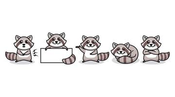 Set of cute raccoon animal mascot design vector