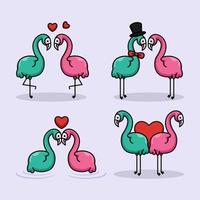 conjunto de linda pareja flamingo en el día de san valentín vector