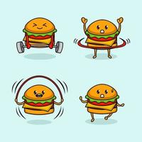 Set of cute burger mascot design vector