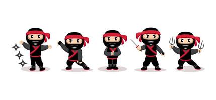 Cute ninja with black suit mascot design vector